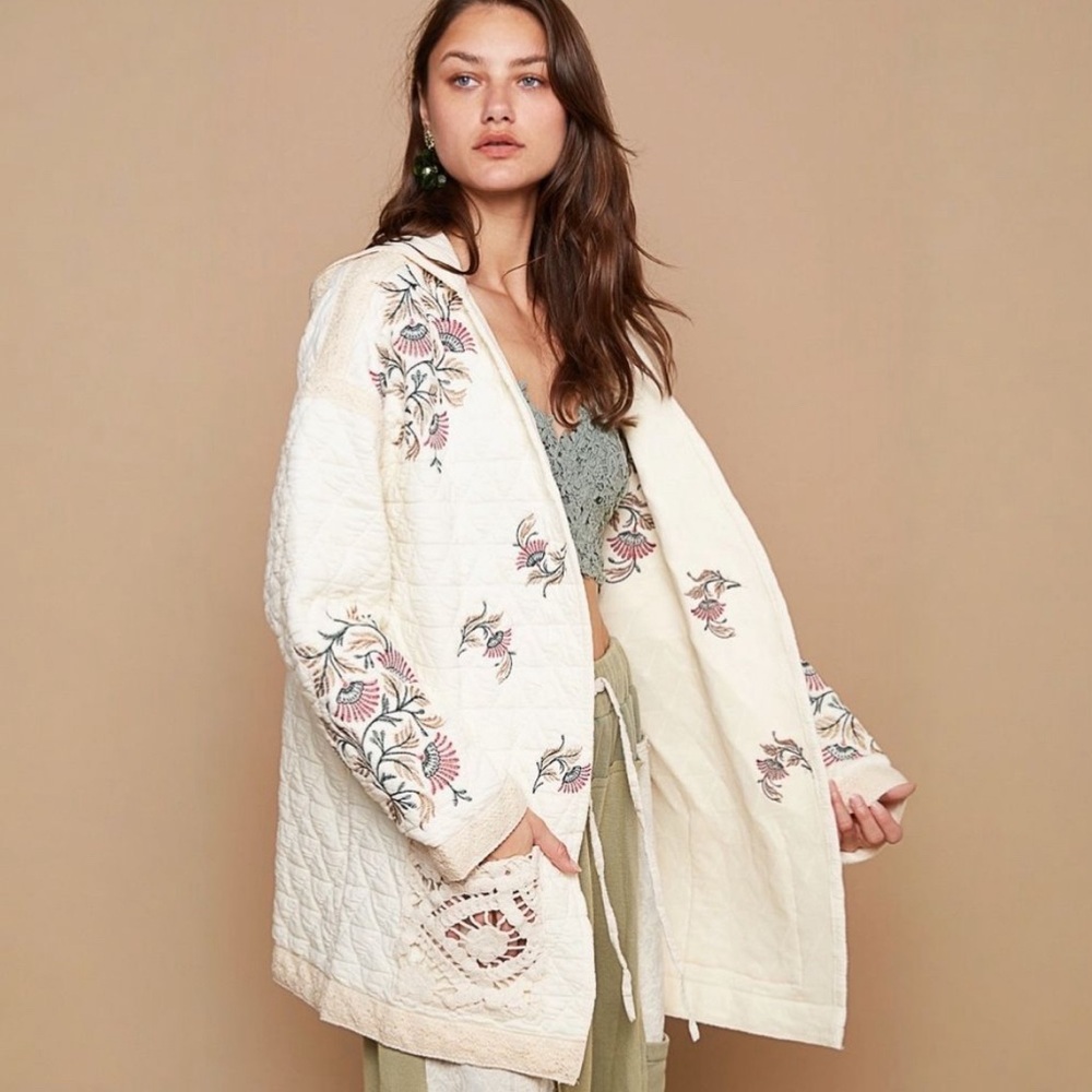 POL Fairisle Quilted Shacket in Ivory